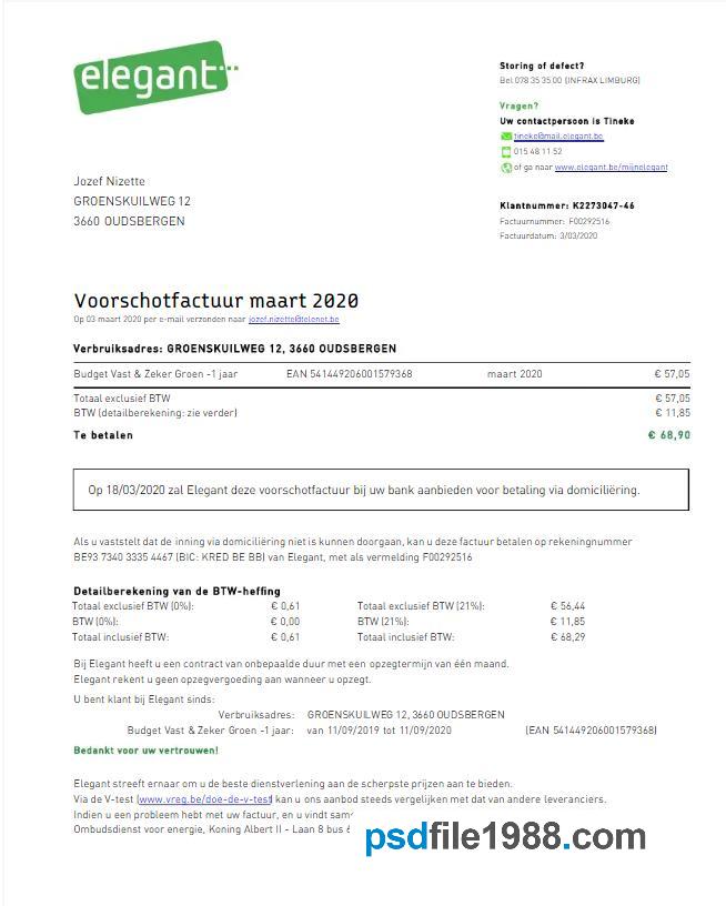 Belgium Elegant Utility Bill